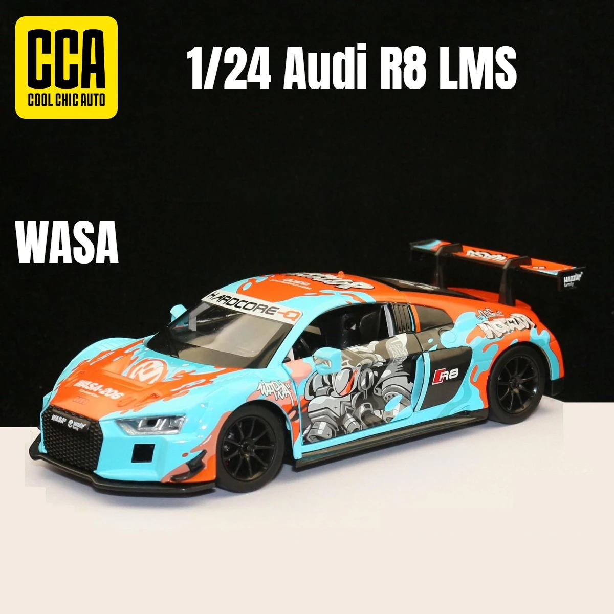 1:24 AUDI R8 LMS BMW M4 GT3 WASA Supercar Alloy Car Model Sound and Light Children's Toy Collectibles Birthday gift