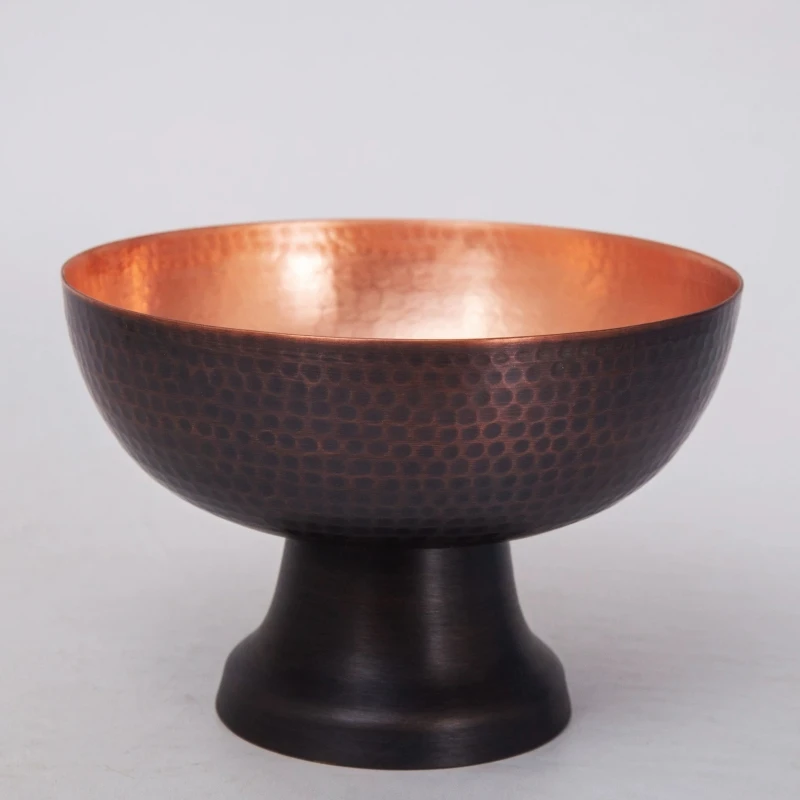 Tibetan Red Copper Fruit Dish ,Tantra Engraving Hammer Texture Basin,Buddha Religious Item Tray Altars Desktop Decorative,17 cm
