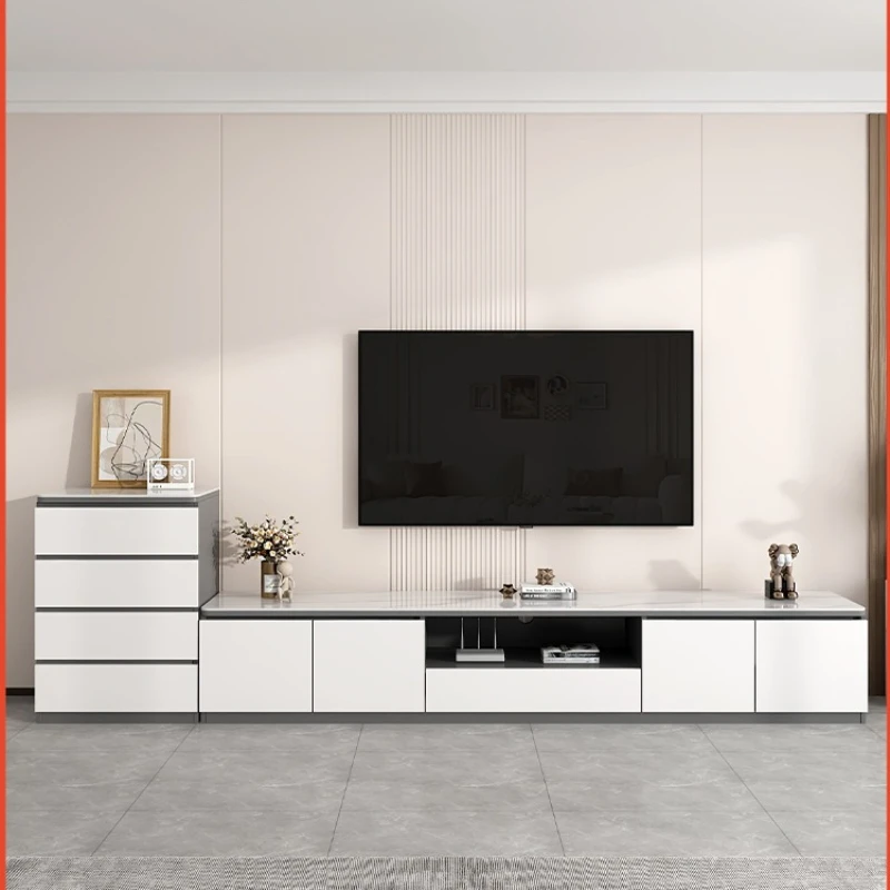 

Slate TV Cabinet Simple Modern Living Room Household Small Apartment High Light Luxury Coffee Table Solid Wood Floor TV Cabinet