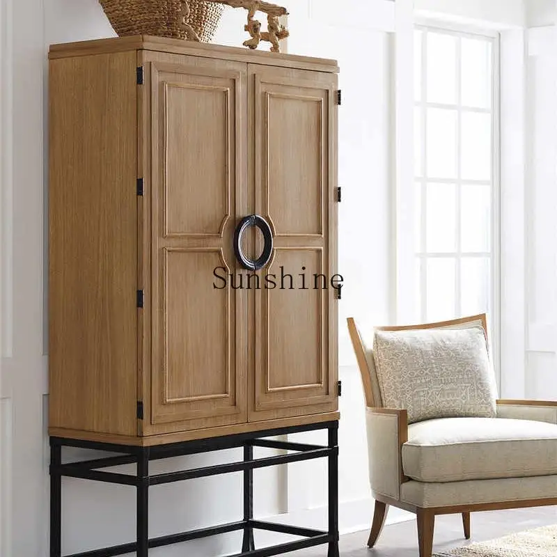 

American French dining side high cabinet integrated against the wall living room solid wood light luxury high-end display