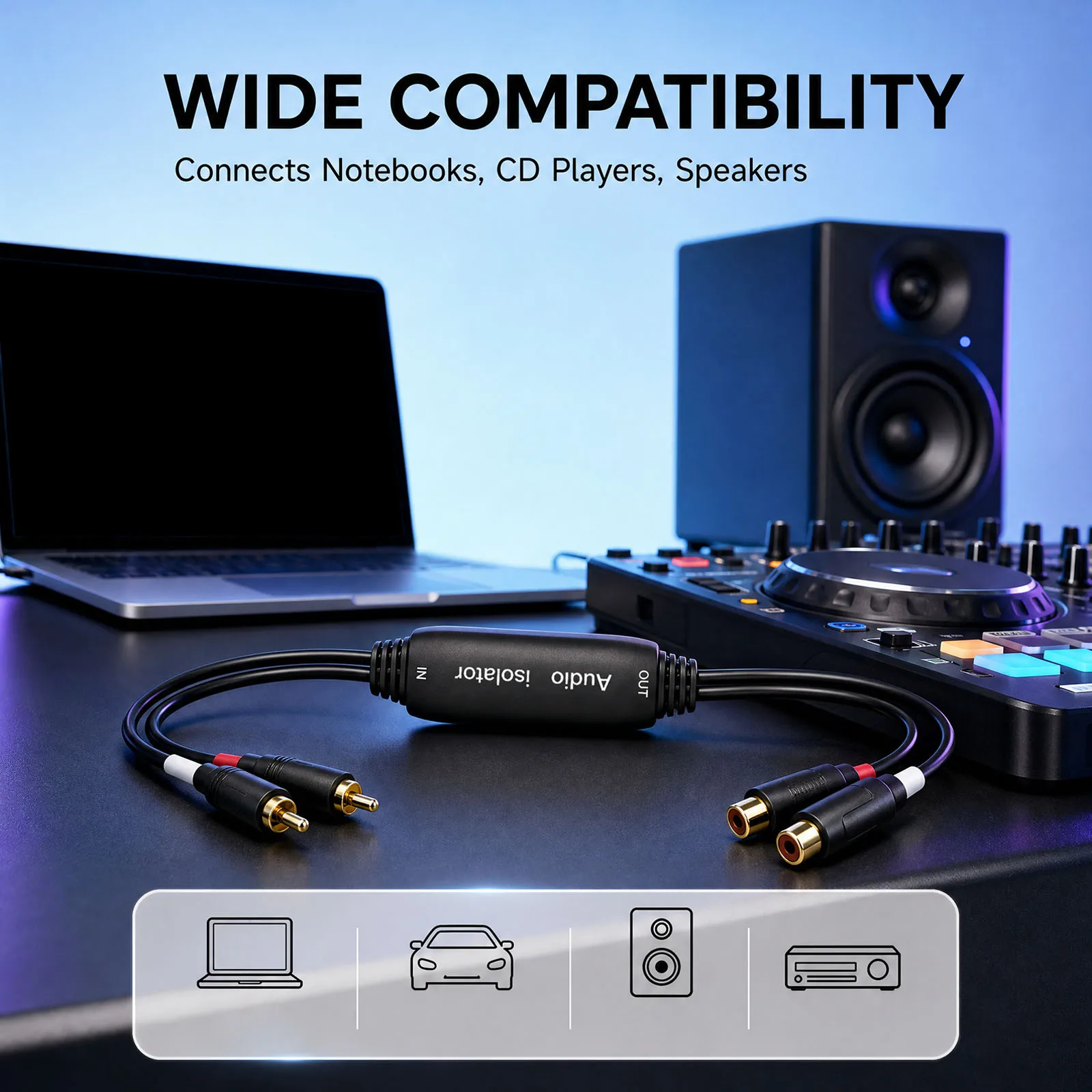 2 Channel Car Audio Mini Noise Filter RCA Connectors Audio Hum Eliminator for Home Cars Retro Games TVs VCRs Mixers Using