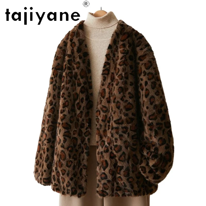 TAJIYANE 100% Natural Mink Fur Coat Women Chic Leopard Print Real Fur Coats Warm Winter Jackets 2025 Woman Clothing шуба женская