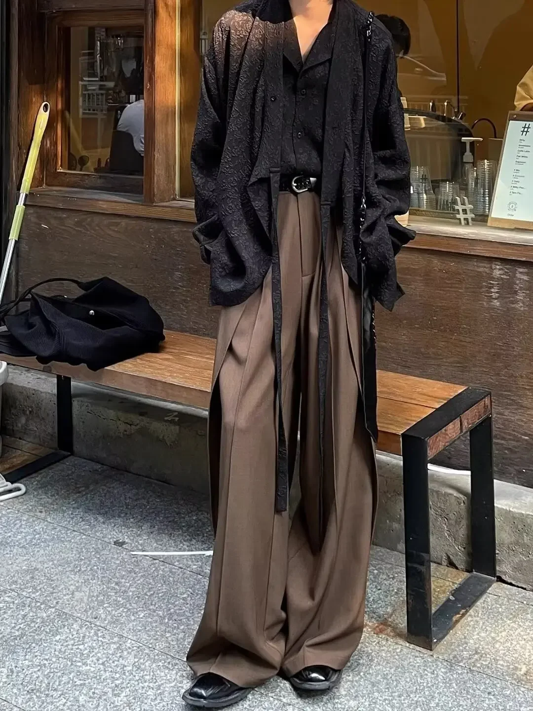 

Korean Fashion Loose Straight Leg Wide Leg Trousers Retro Side Panel Design Casual Elegant Suit Pants Y2k Japanese Streetwear