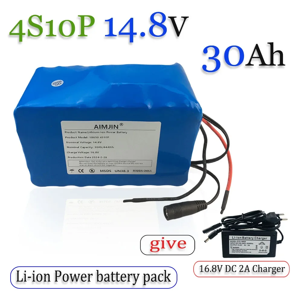 

14.8V 30Ah 444Wh 18650 Lithium Battery Pack 4S10P with BMS and 16.8V Charger for Inverter Robot High Power Device