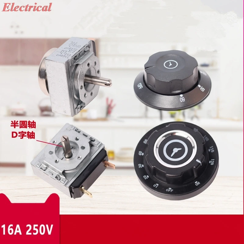 1pc Disinfection Cabinet Timer Rice Steaming Cart With Bell Reminder Switch Knob 60/90/120Min Long Axis Dial Timer 16A 250V