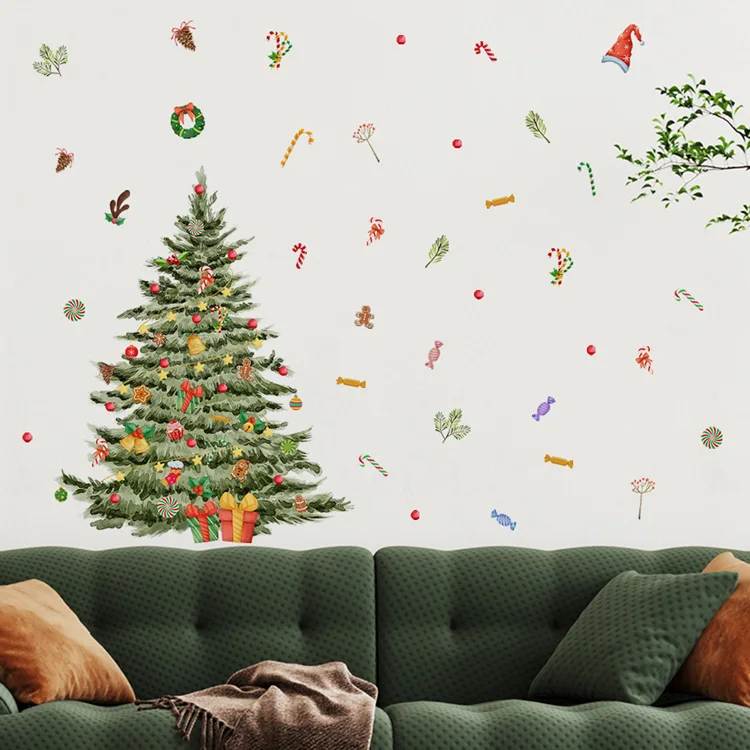 Weihnachtsbaum Geschenk Wandaufkleber Festival Wohnzimmer Hintergrund Dekor Tapete Neujahr Heimdekoration Selbstklebende Aufkleber – Detail 6