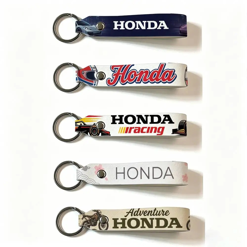 

FOR HONDA RACING RIDE PU Leather Keychain Minimalist Key Holder Durable Key Organizer Car Keys Bag Accessories Gift