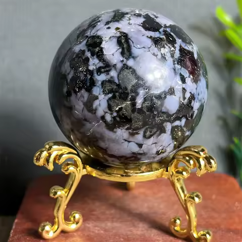 Crystal Natural Sphere Ball Indigo Gabbro Stone Quartz Mineral Spiritual Specimen Feng Shui Reiki Home Decoration Energy+Stand