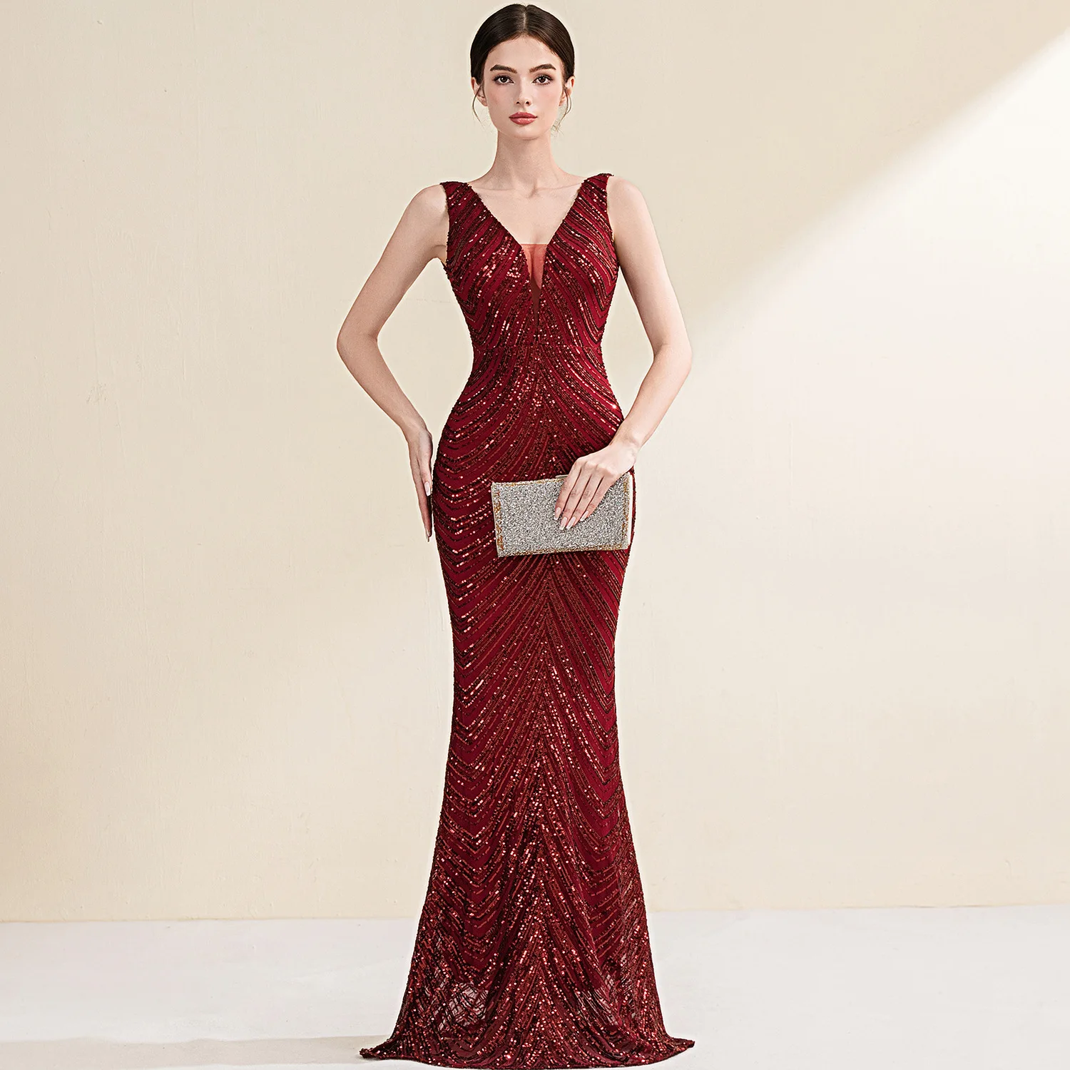 Evening Dress Women's Sequined Ladies Banquet Annual Meeting Host Car Model Etiquette Lady Slim-Fit Long Dress