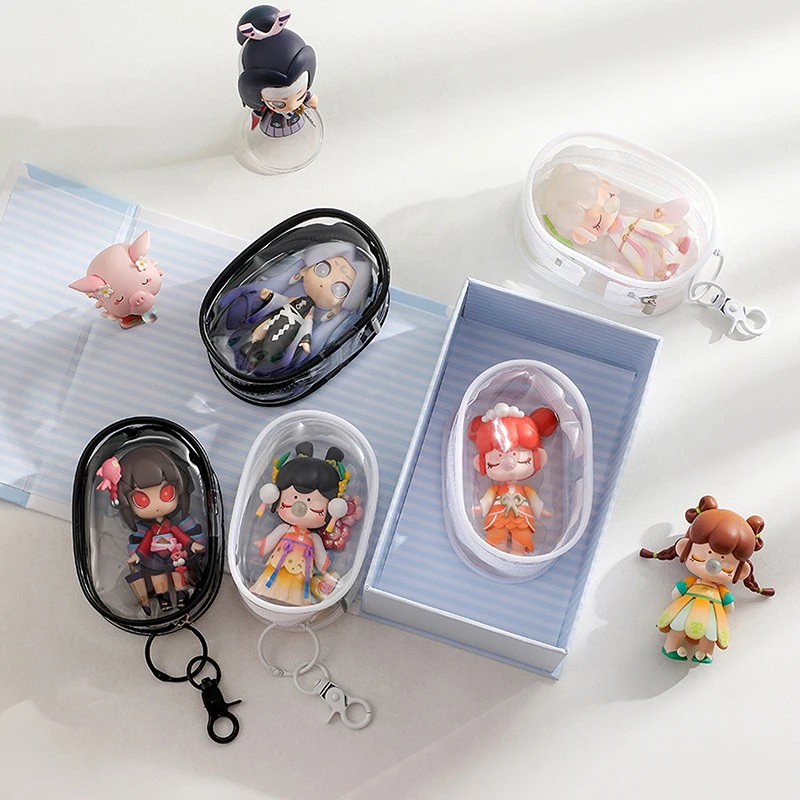 1pc Transparent Storage Box Pouch Keychain Cute Cartoon Doll Display Dustproof Organization Blind Box Doll Storage Box Gifts