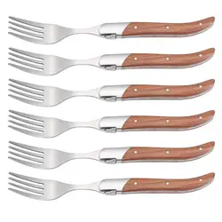 2-6pcs Laguiole Dinner Forks Long handle Wood Steak Fork Set Four Times Solid Wooden Forks Stainless Steel Dinnerware Cutlery