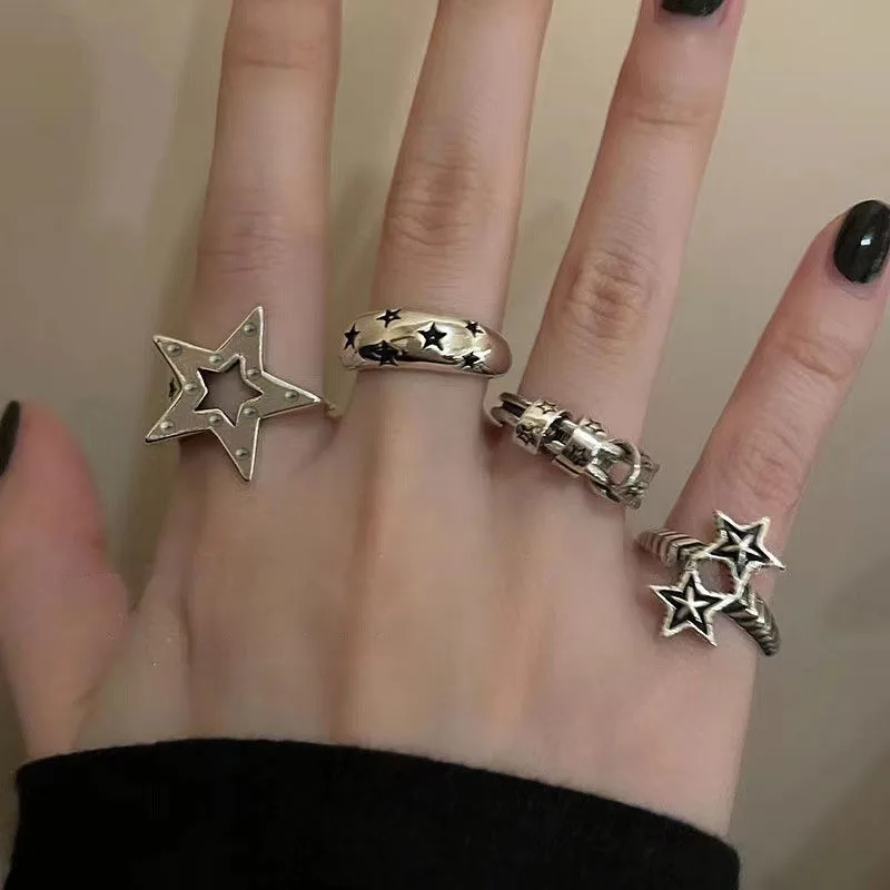 Vintage Pentagram Ring Geometric Star Ring for Women Adjustable Finger Ring Gothic Jewelry Irregular Aesthetics Y2k Accessories