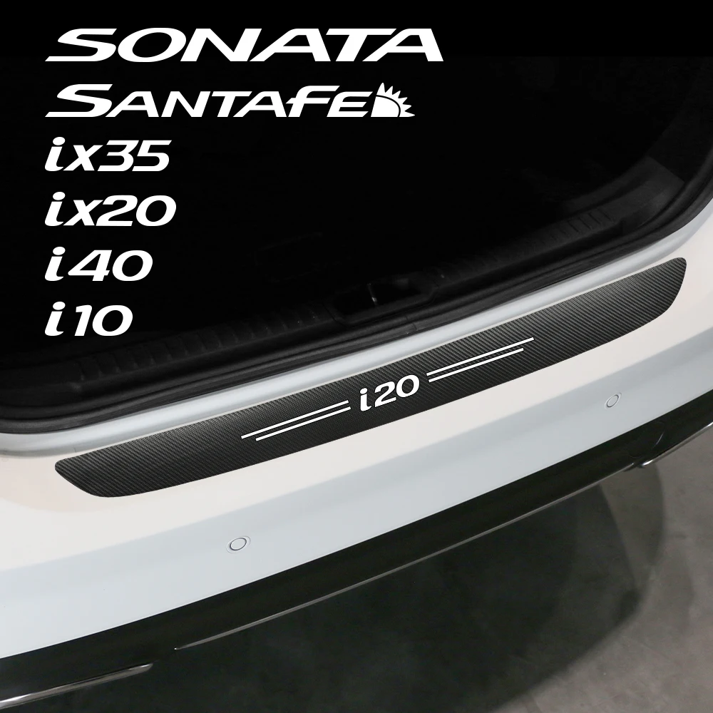 Car Rear Bumper Sticker For Hyundai I20 I10 I30 Sonata I40 IX35 Trunk Carbon Fiber Leather Protector Cover Auto Accessories