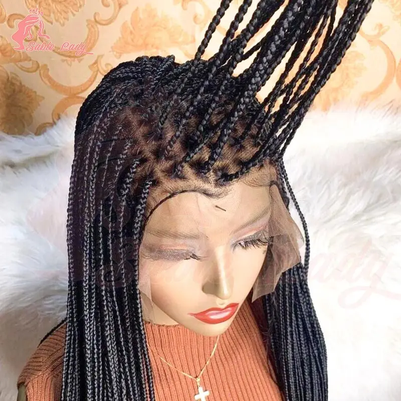 

36-дюймовые синтетические длинные плетеные парики Box Braids Wig Полный парик шнурка для чернокожих женщин Смешанный парик фронта шнурка с плетением волос