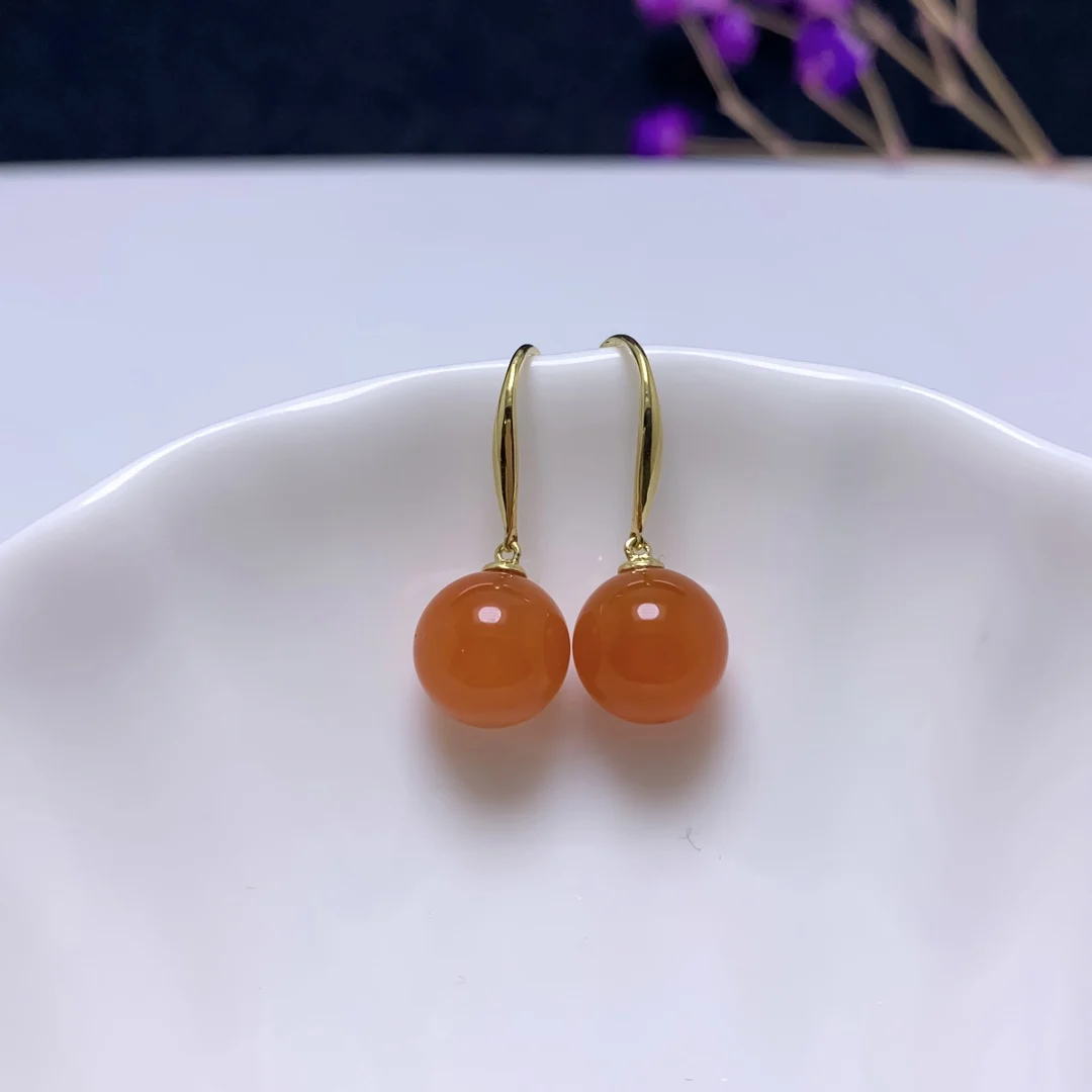 

shilovem 18K yellow Gold real Natural south Red agate stud earrings fine Jewelry wedding plant Christmas gift yze9.59.56678nh