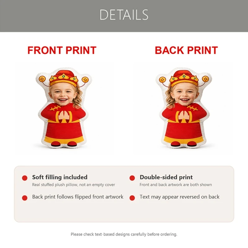 Custom Personalized Photo Shaped Pillow, Red Traditional Costume Decorative Cushion, Unique Home Decor Accent for Sofa & Bedroom