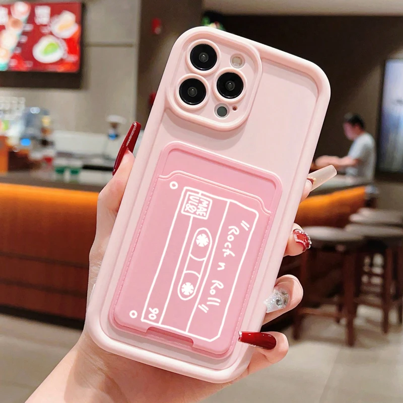 For iPhone 15 Pro Max Case Cute Walkman Silicone Case For iPhone 11 12 13 14 15 16 XS XR X 7 8 Plus Wallet Card Bag Holder Cover