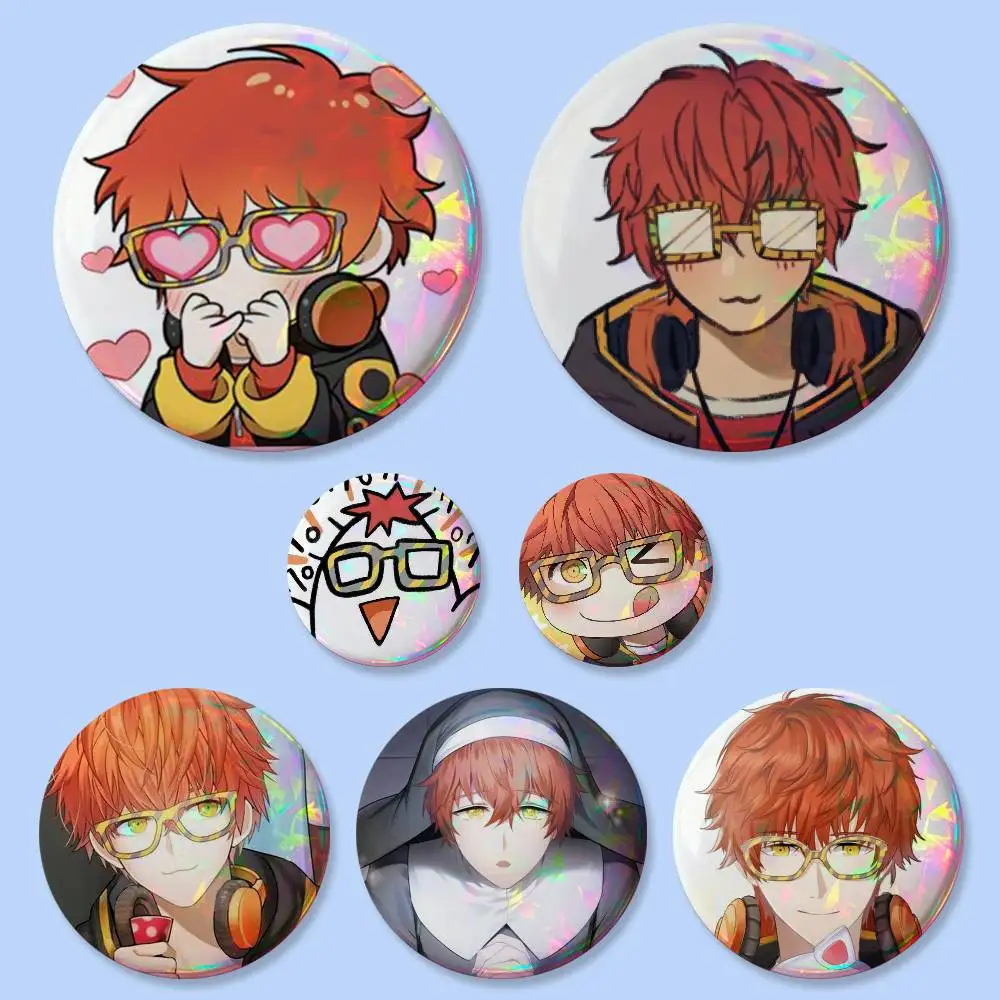 1 unidad de insignias redondas de 25, 32, 44, 58, 75 mm del juego Anime Mystic Messenger 707, pin de cosplay, decoración para bolsos, regalos para amigos, broche, recuerdo