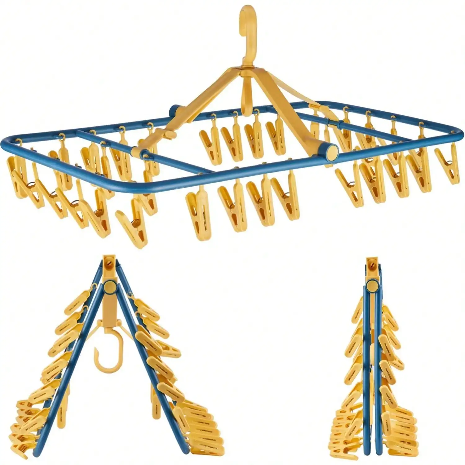 

Drip Hanger Foldable Clip Hangers Plastic Wth 32 Drying Clips Wind-Proof Hook Laundry Drying Rack Hanger For Underwear Socks Bras Lingerie