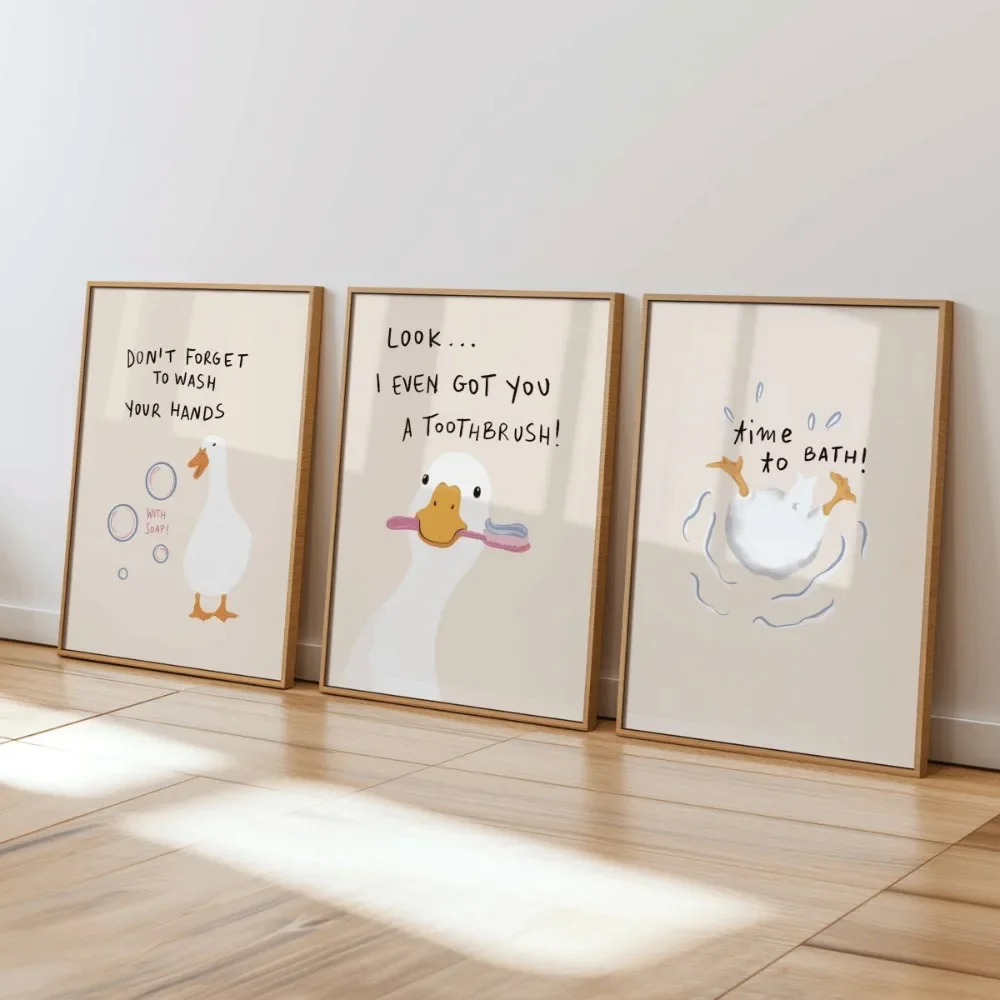 Multiple sizes 3pcs frameless Canvas Painting,3pcs Frameless,Duck Sanitary Quotation Canvas Print Poster,Funny Cute Animal Art P
