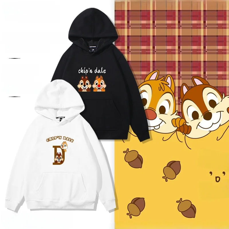 

Thiened Long Sve Толстовка с капюшоном для пар Свитшоты с белкой Милый свободный крой Осень Зима Хлопок Crew Ne Принт Повседневная