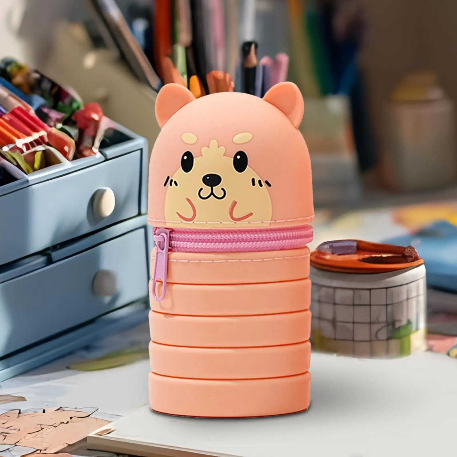 Pen Holder For Desk Telescopic Pencil Bag Pen Holder Retractable Silicone Storage Organizer For Home Dorm School Classroom Teens