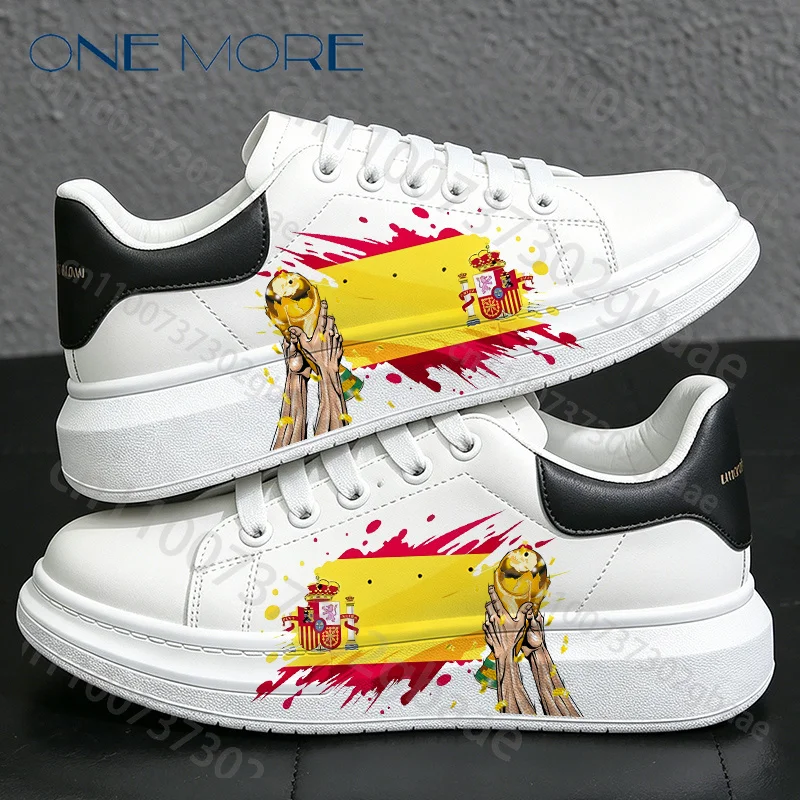 2026 Football Match Spain Print Adult Shoes Yellow Red Graffiti Popular Man Woman Flat Shoes Free Shipping