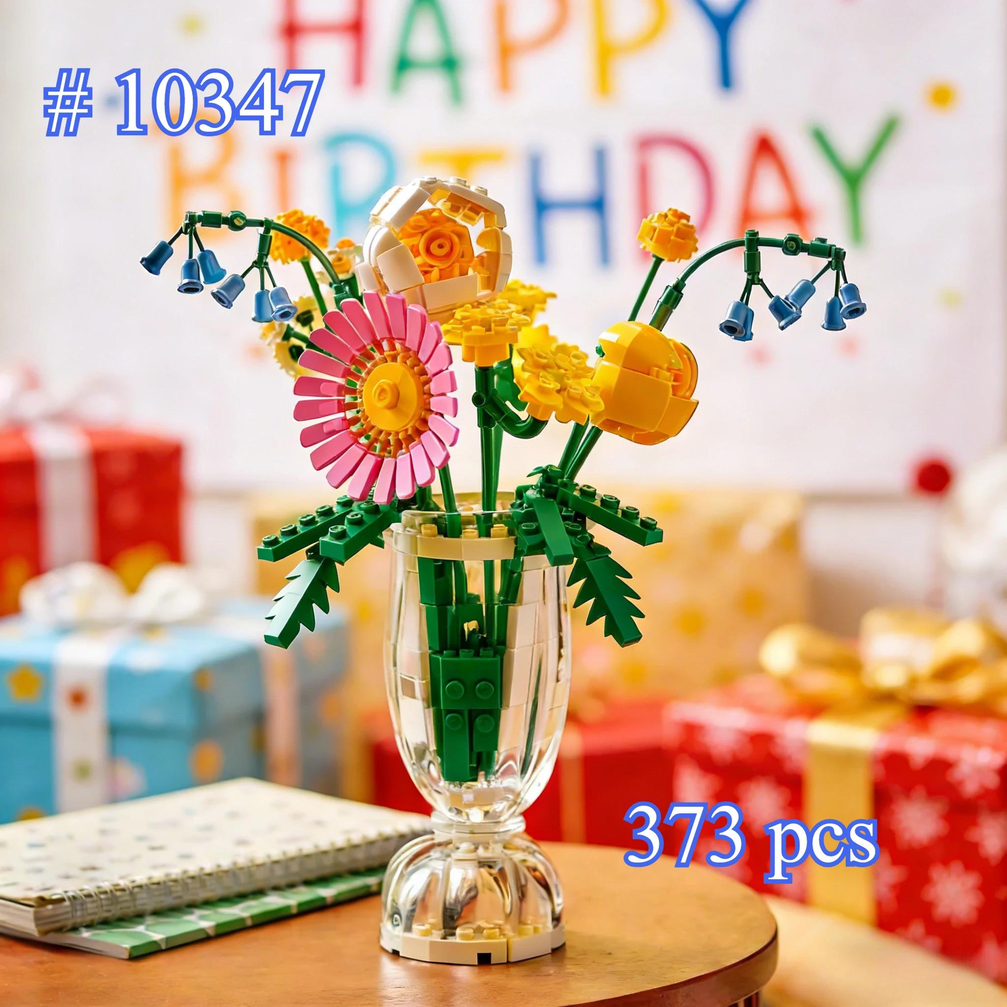 

Романтический букет подсолнухов 10347, набор строительных блоков, подходит для подарков на день рождения, совместим с деталями Lego, 373 детали.