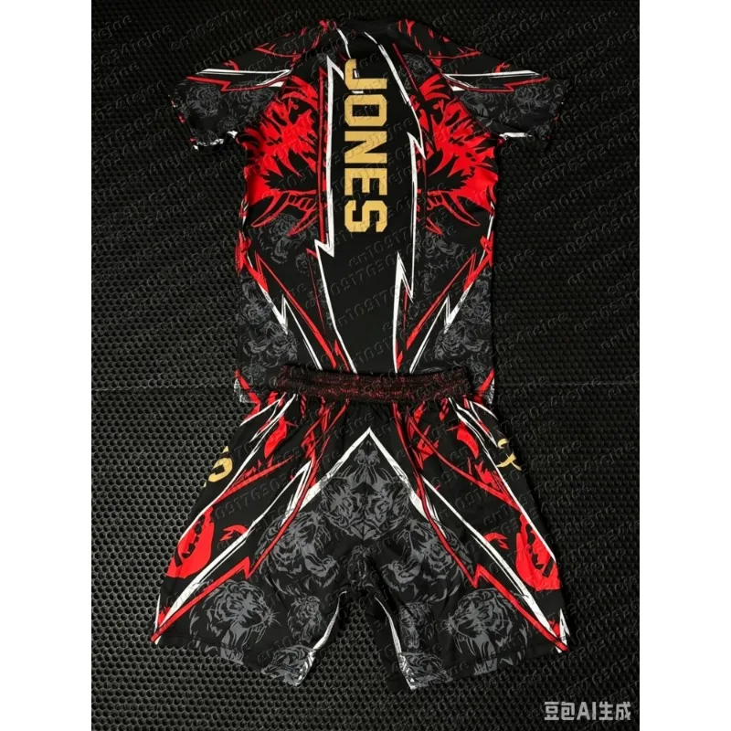 Summer Top Boxer MMA Octagonal Cage Jon Jones Tshirt Shorts Set Men Kid Sports Training Running Set Speed Drying Fighting Set