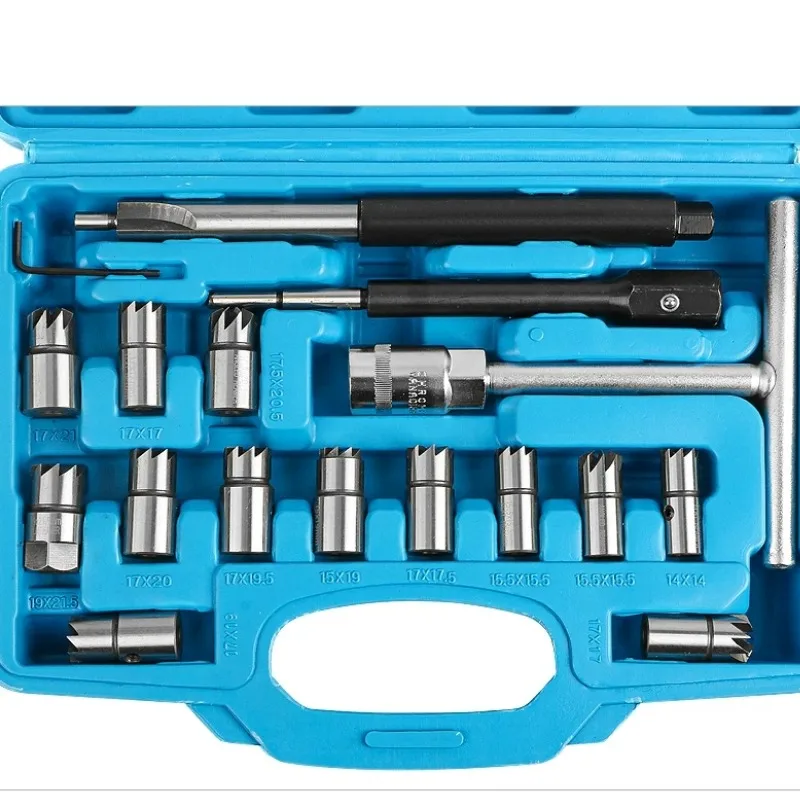 17PCS Fit for Car Fuel Injector Cleaning & Repair Tool Kit, Valve Seat Reamer Set