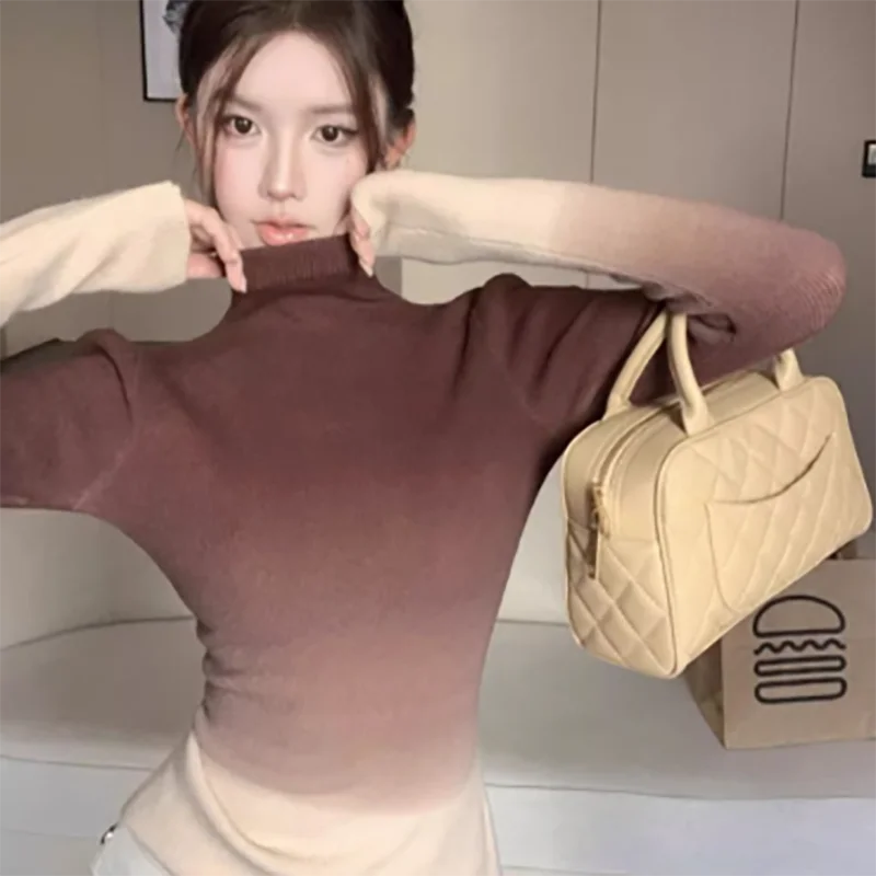 Matakawa Gradient autunno inverno abbigliamento donna maglioni Turtlenck Basics Vintage Elegant Pull Femme pullover moda coreana