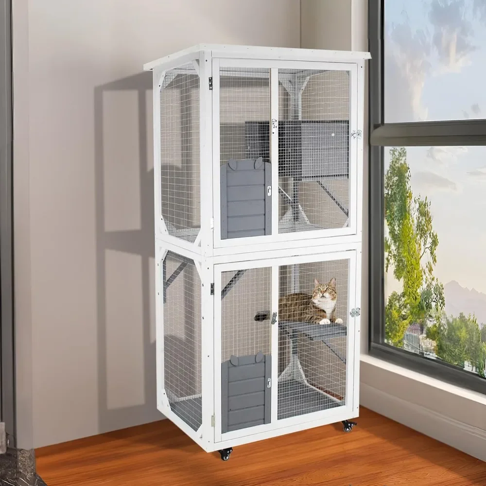 Imagem -02 - Indoor Wooden Kitten Cage com Caixa de Descanso Atualizada Casa Grande Gato Recinto ao ar Livre Pet Products For Beds