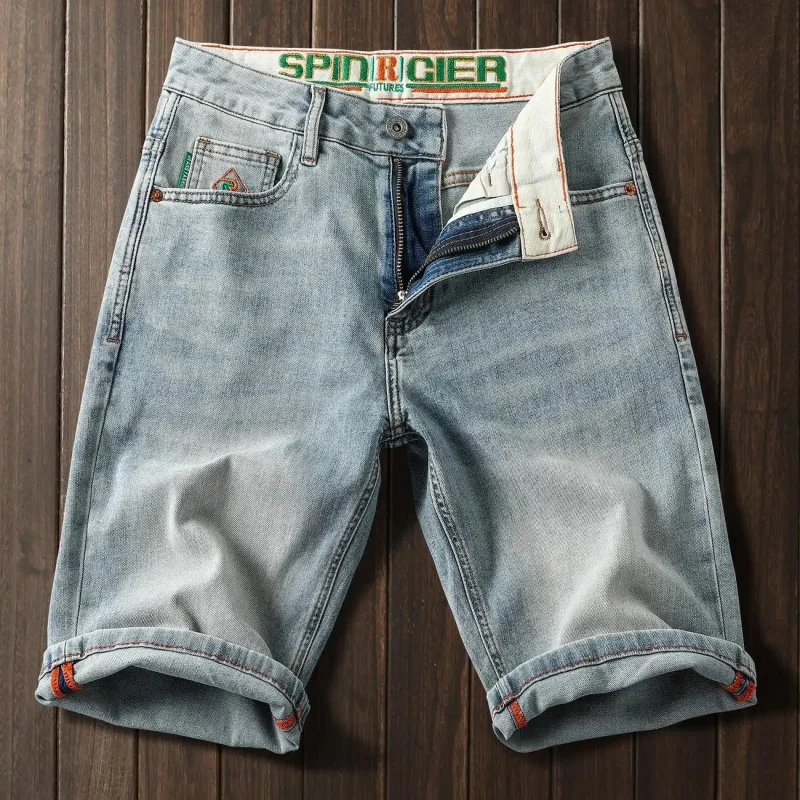 New Summer Light Blue Thin Lightweight Denim Shorts for Men, Loose Straight Cut, Five-Point Length, Elastic Waist, Versatile Cas