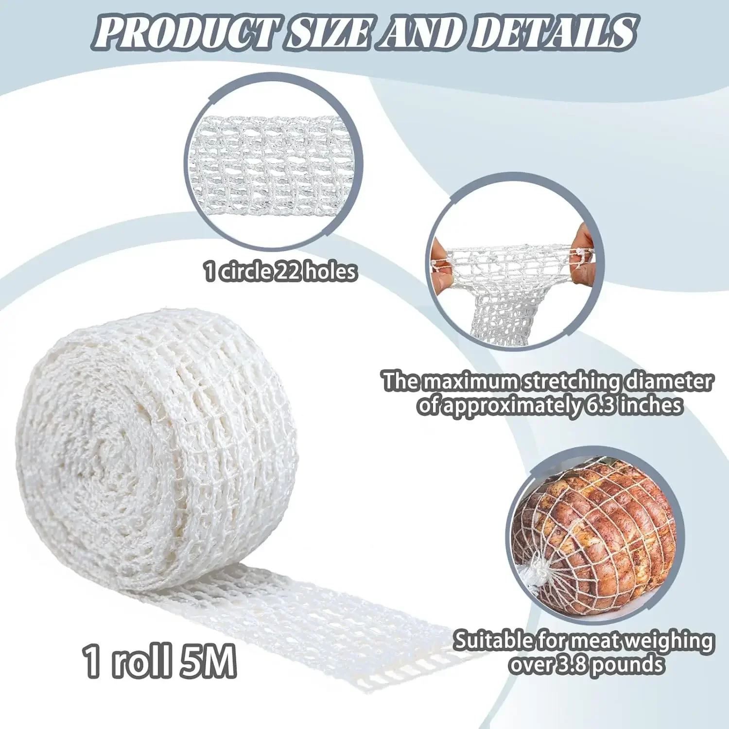Elastic Meat Mesh Roll Meat Skewers Cooking Rope Food Mesh, For Italian Spicy Sausages, Stretchable Polyester Cotton Mesh image 2