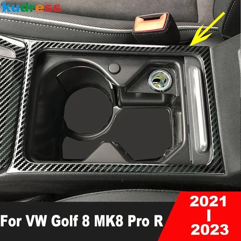 

For Volkswagen VW Golf 8 MK8 Pro R 2021 2022 2023 Black Car Front Console Water Cup Holder Frame Cover Trim Interior Accessories