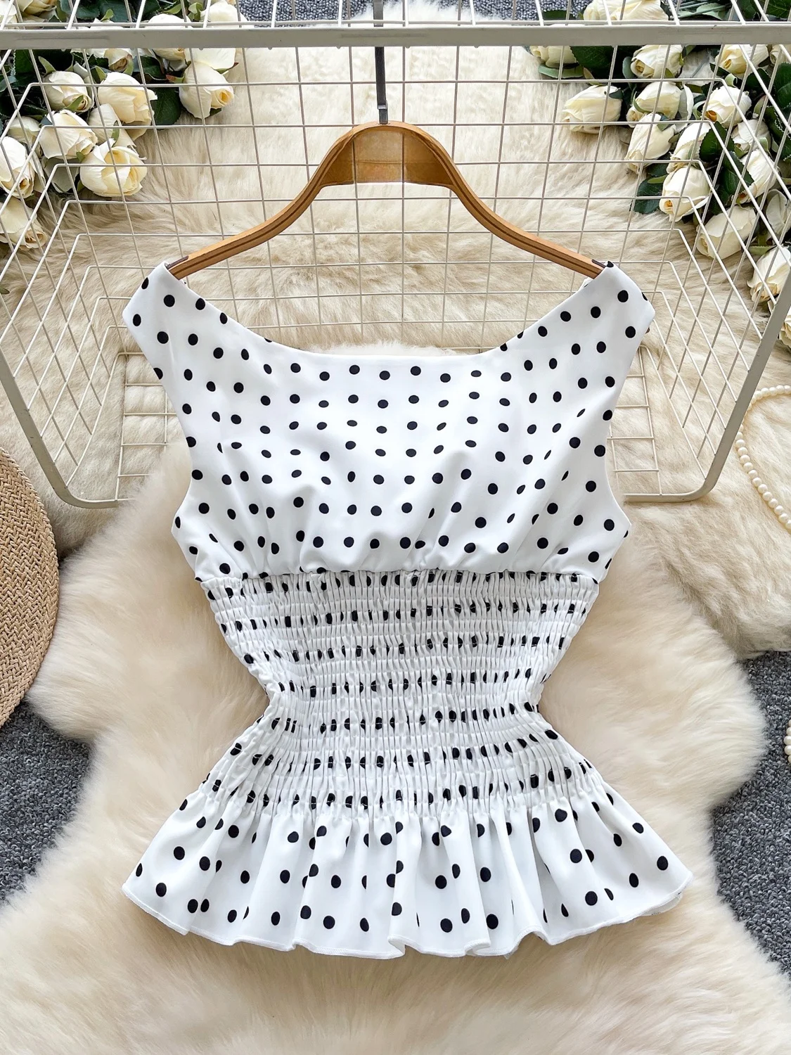 

Polka Dot One oulder Svel Top Women's Sweet Overhead Slimming Summer Faionable Versatile High Waist Design T-irt