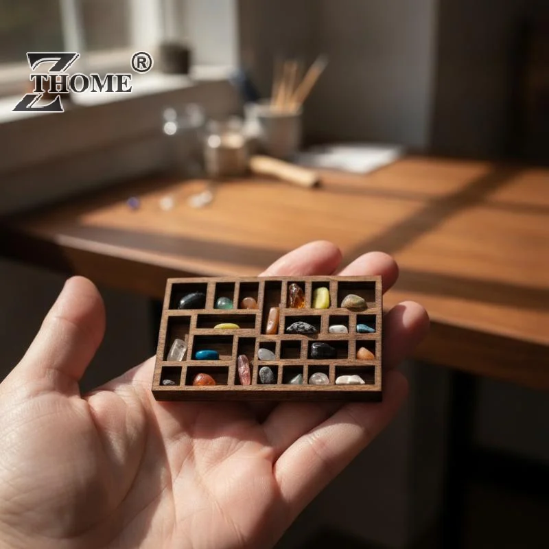 Creative Brown Pine Wood Miniature Trinket Shelf Variety Grids Compartments Dollhouse Shelf Mini Jewelry Holder Home Decor