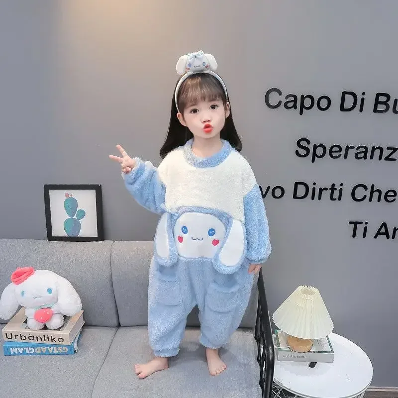 

Sweet Cinnamoroll Anime Kawaii My Melody Sanrio Ins One-piece Pajamas Cute Cartoon Flannel Thickened Homewear Shirt Pants Gifts