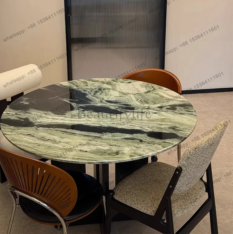 French antique natural luxury stone dining table Italian minimalist jadeite marble modern household round table