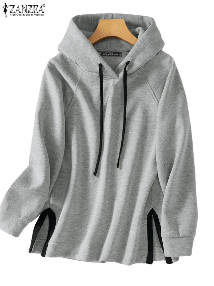 ZANZEA Kleurblokpaneel Los casual sweatshirt met splitzoom Mode Dames Herfst Truien met capuchon en lange mouwen Koreaanse stijl Hoodies