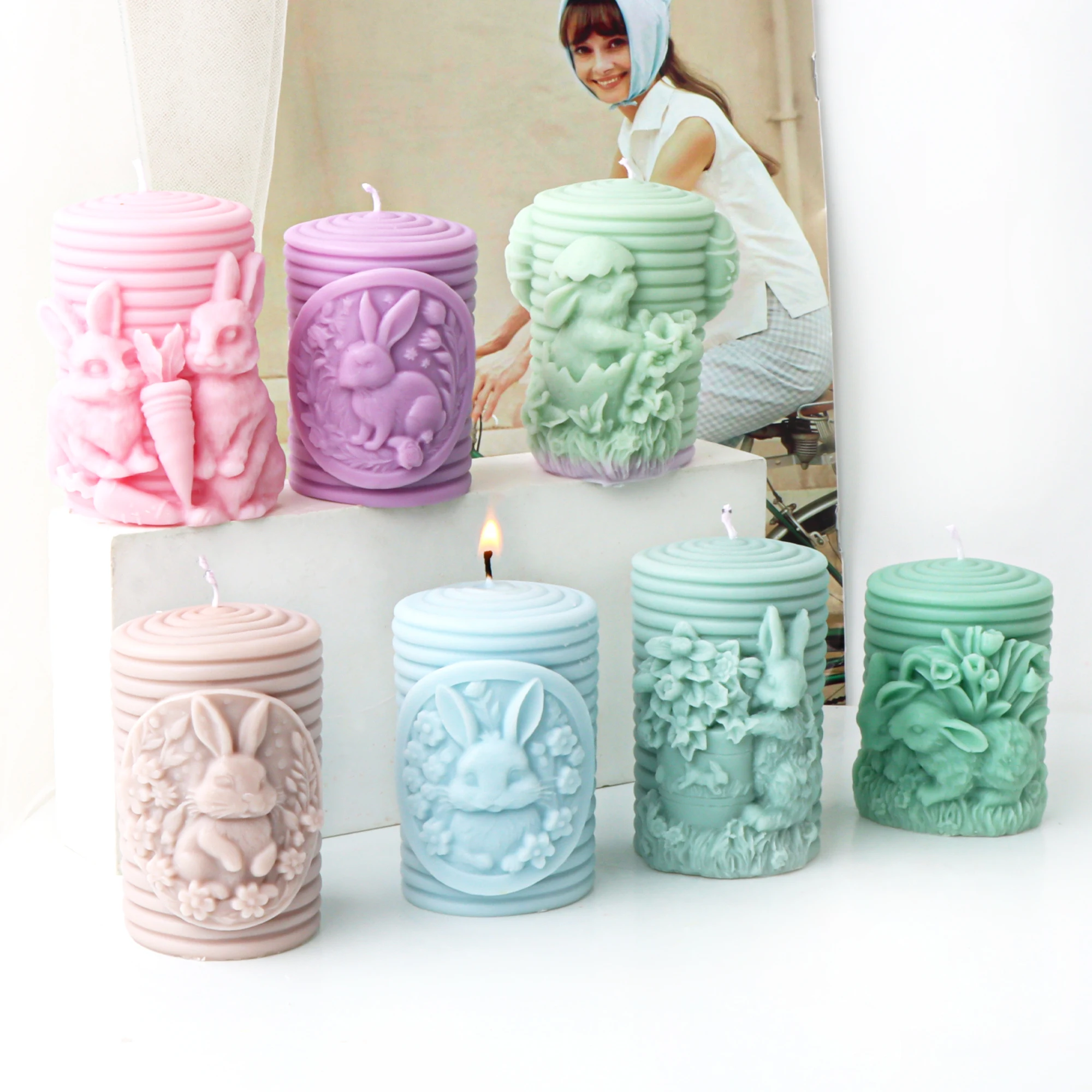

3D пасхальный кролик, свеча, силиконовая форма, тисненый кролик, цилиндрическое мыло, смола, гипсовая форма, изготовление животных, декоративные подарки, банка
