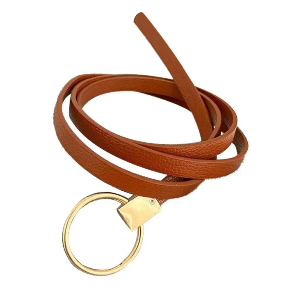 Korean Style Women Belt Faux Leather Metal Ring Dress Thin Belt Clothes ремень женский