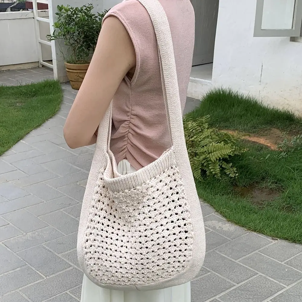 Women Shoulder Crossbody Bags Casual Solid Color Knitted Handbags Handmade Knit Female Shoulder Bags Girls Travel Totes Bags