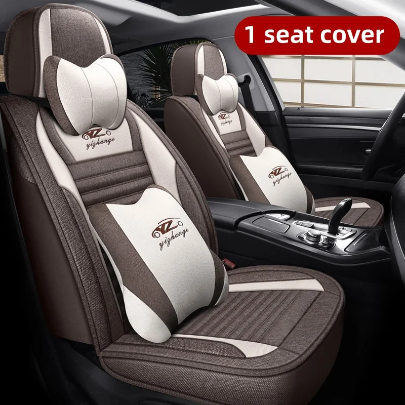 (Luxury Edition) Single Front Seat, Equipped with 1 Comfortable Headrest and 1 Soft Lumbar Support, Luxurious Linen Full-Cover Car Seat Cover, Universal, Comfortable, Breathable, Wear-Resistant, Suitable for All Seasons, 3D Design and Wing-Shaped Support, Both Fitting the Seat and Enhancing Your Driving Experience, Suitable for Various Models Such as Sedans, Suvs, Trucks