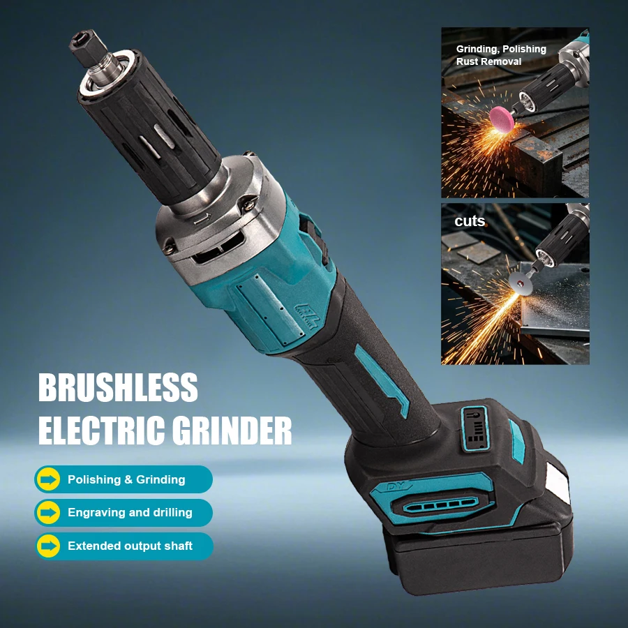 Electric Die Grinder Cordless Straight Grinding Machine 6mm 15000RPM 630W Brushless Engraving Tool for Makita (No Battery)