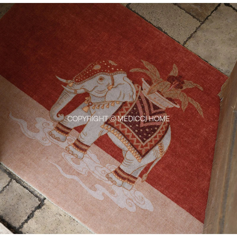 Medicci Home Royal Indian Elephant Decorative Area Rug Mid Century Modern Luxury Small Carpet Floor Mat Doormat Chic Home Decor