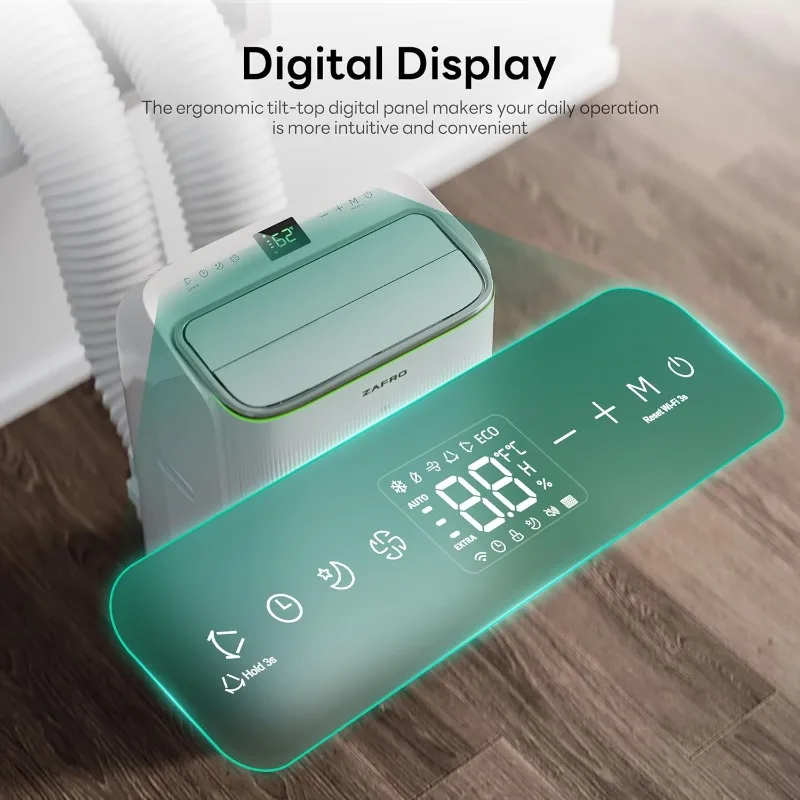 مكيفات الهواء المحمولة ZAFRO بقوة 1600 وحدة حرارية بريطانية، تيار متردد ذكي مزدوج القناة مع تبريد خالي من الصرف، وبارد، ومروحة وأوضاع إزالة الرطوبة