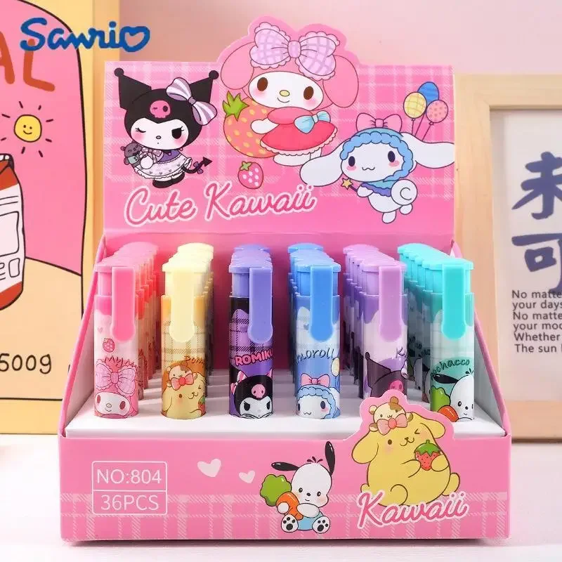 36 Pcs Sanrio My Melody Kuromi Lipstick Modeling Eraser Cartoon Cute Student Supplies Stationery Wholesale