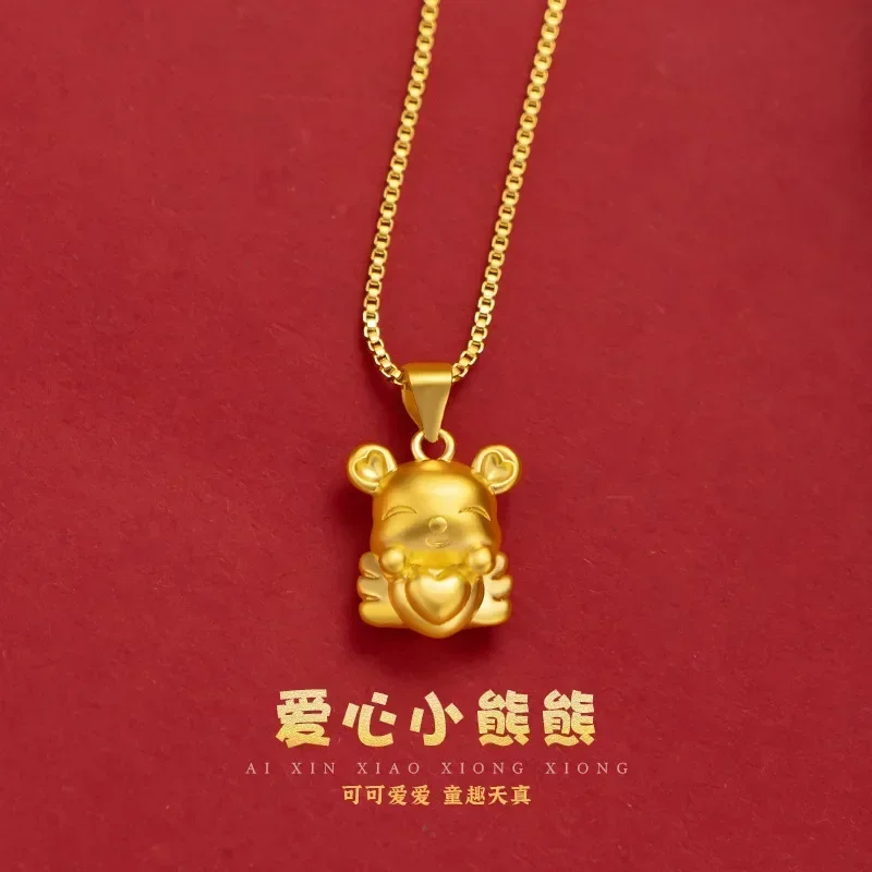 Eldorado Gold  2025 24K Gold Heart - Hugging Bear Pendant | AU999 Pure Gold, 3D bear with heart, pink enamel blush, sweet & girl