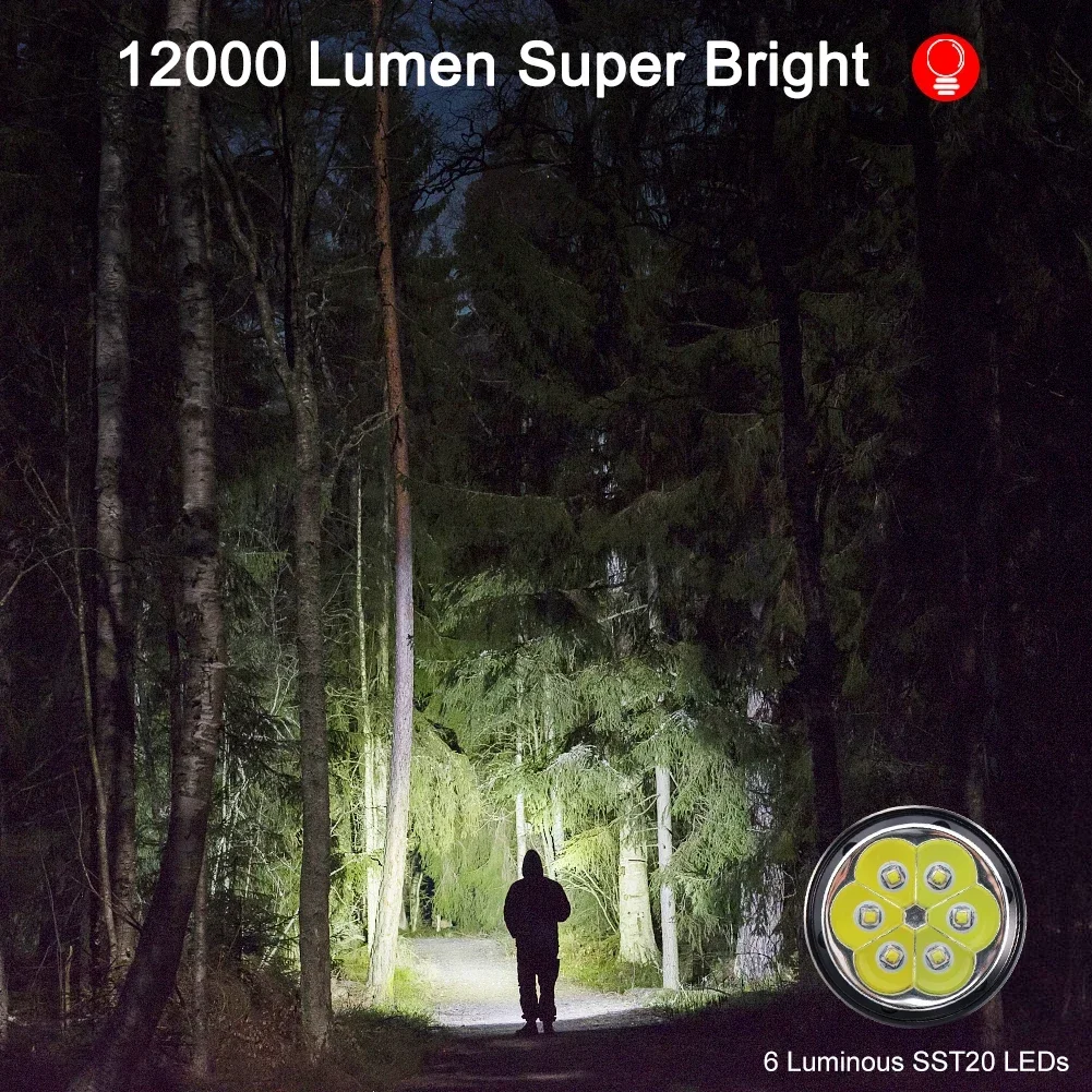 Lanterna impermeável recarregável super brilhante, luz subaquática da tocha do mergulho autônomo, IP68, 150m, 12000 lúmen, o mais novo